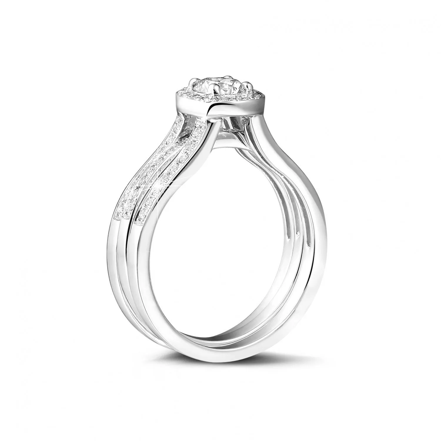 0.70 quilates anillo solitario diamante de oro blanco con diamantes en los lados 