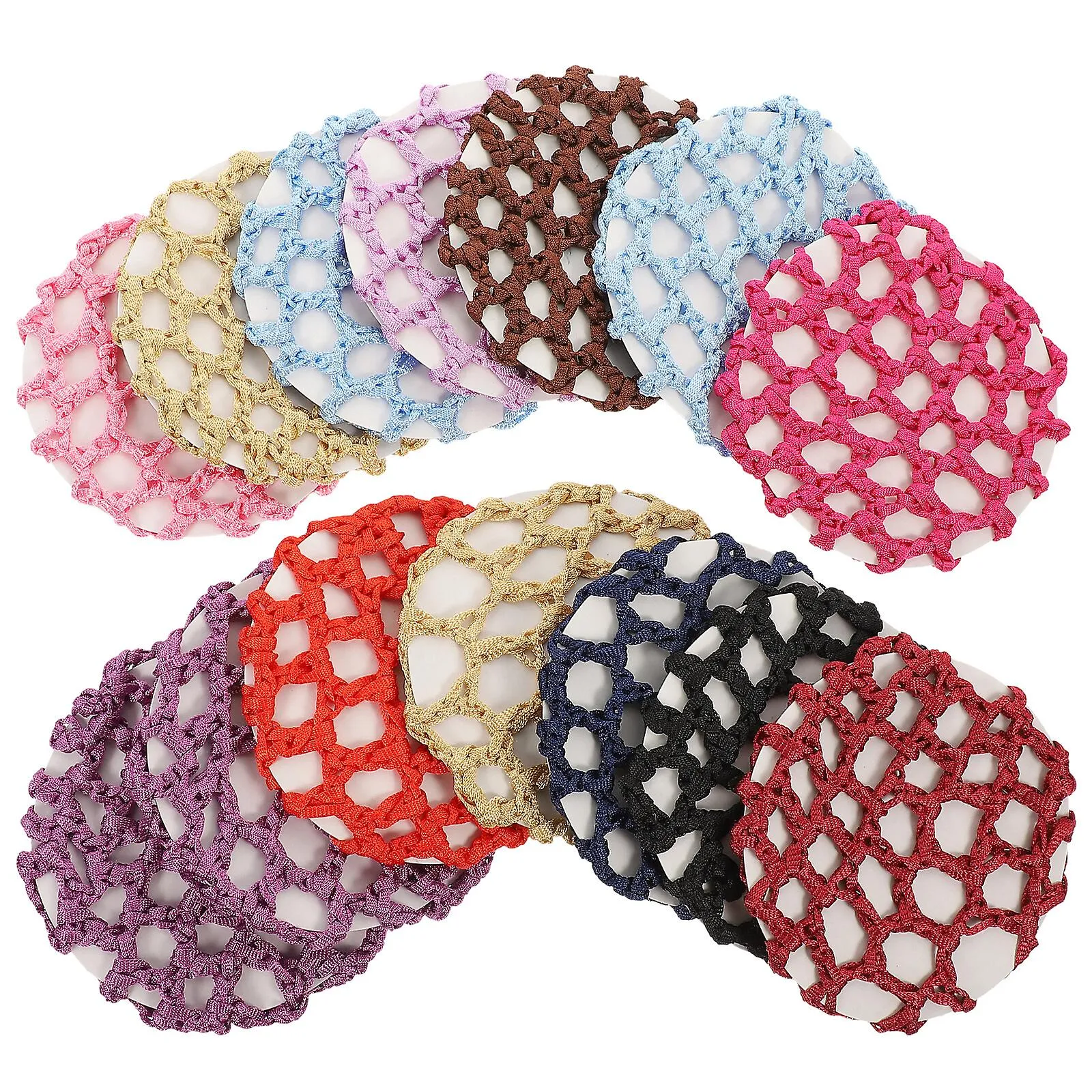 14pcs Crochet Lady Hair Net Dance Profession Hairnet Chic Hair Decor Color Mixto