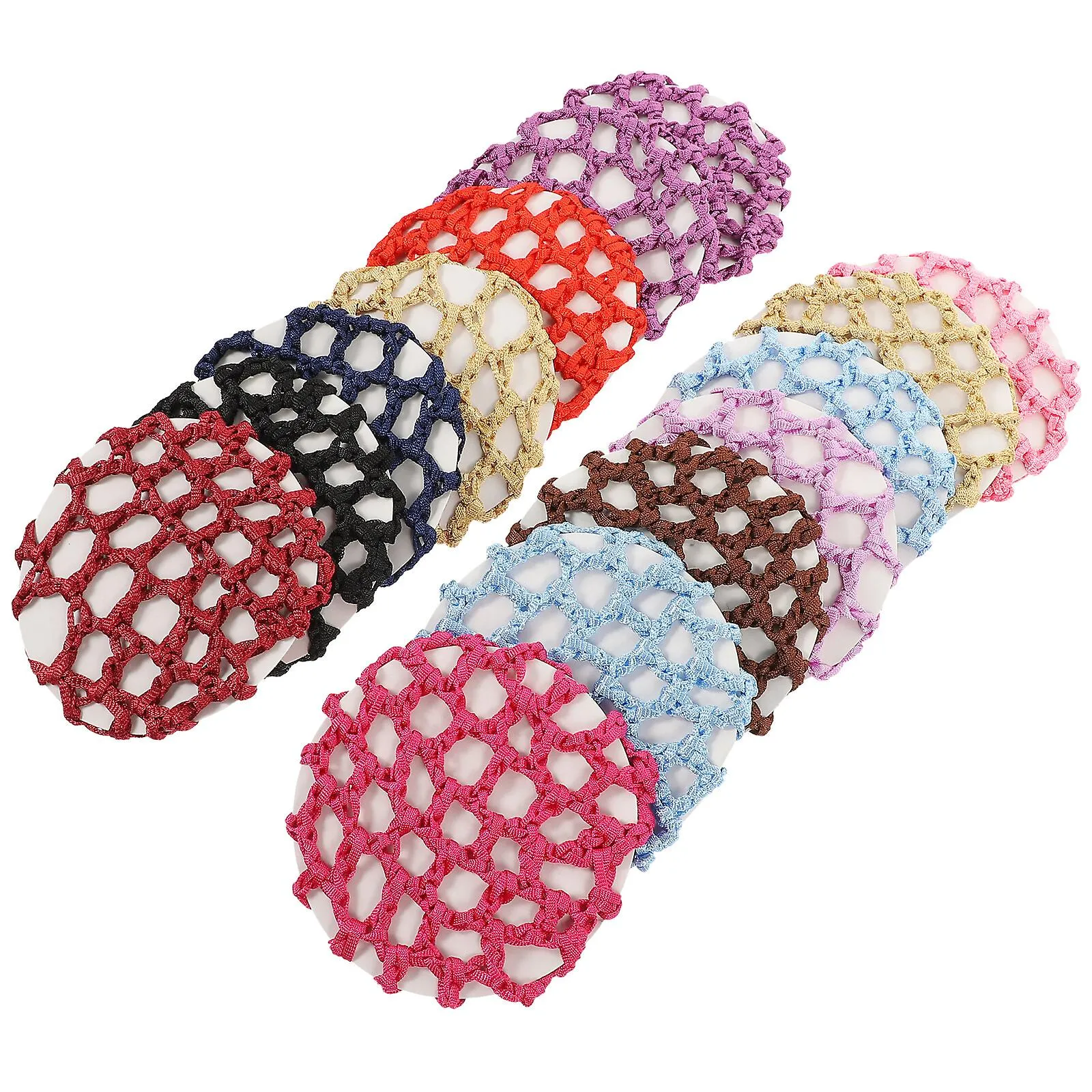 14pcs Crochet Lady Hair Net Dance Profession Hairnet Chic Hair Decor Color Mixto