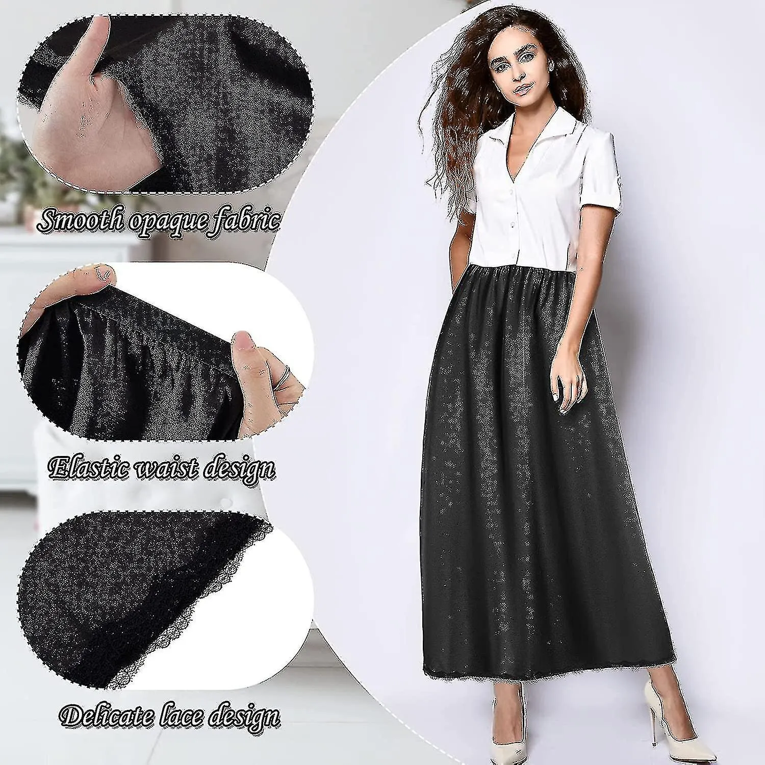 2 Piezas Medio Slip Encaje Largo Underskirt Mujer Satén Medio Slips Para Debajo de los Vestidos Slip
