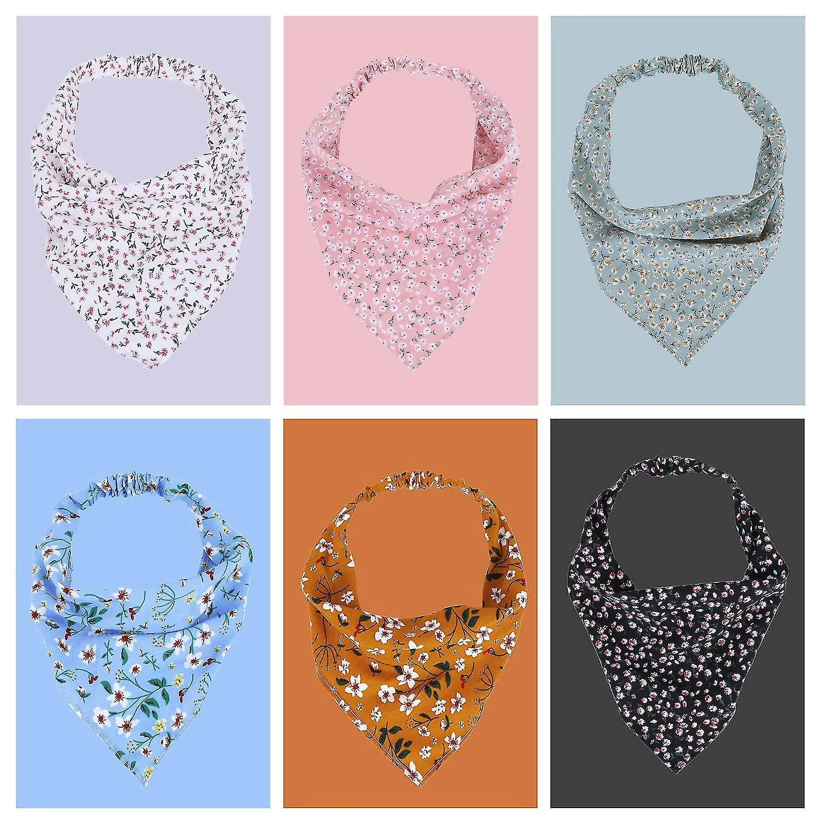 6pcs Floral Head Kerchief Headband Chiffon Hair Bandanas Elastic Hair Band Scrunchies Boho Hair Scarf Hairbands Cute