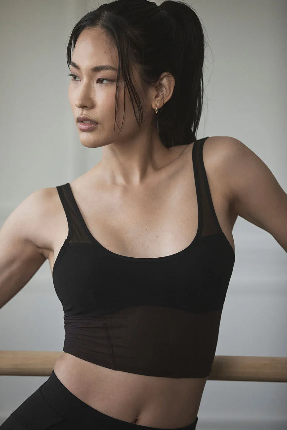 AIRLIFT MESH CROPPED TEMPO TANK  BLACK