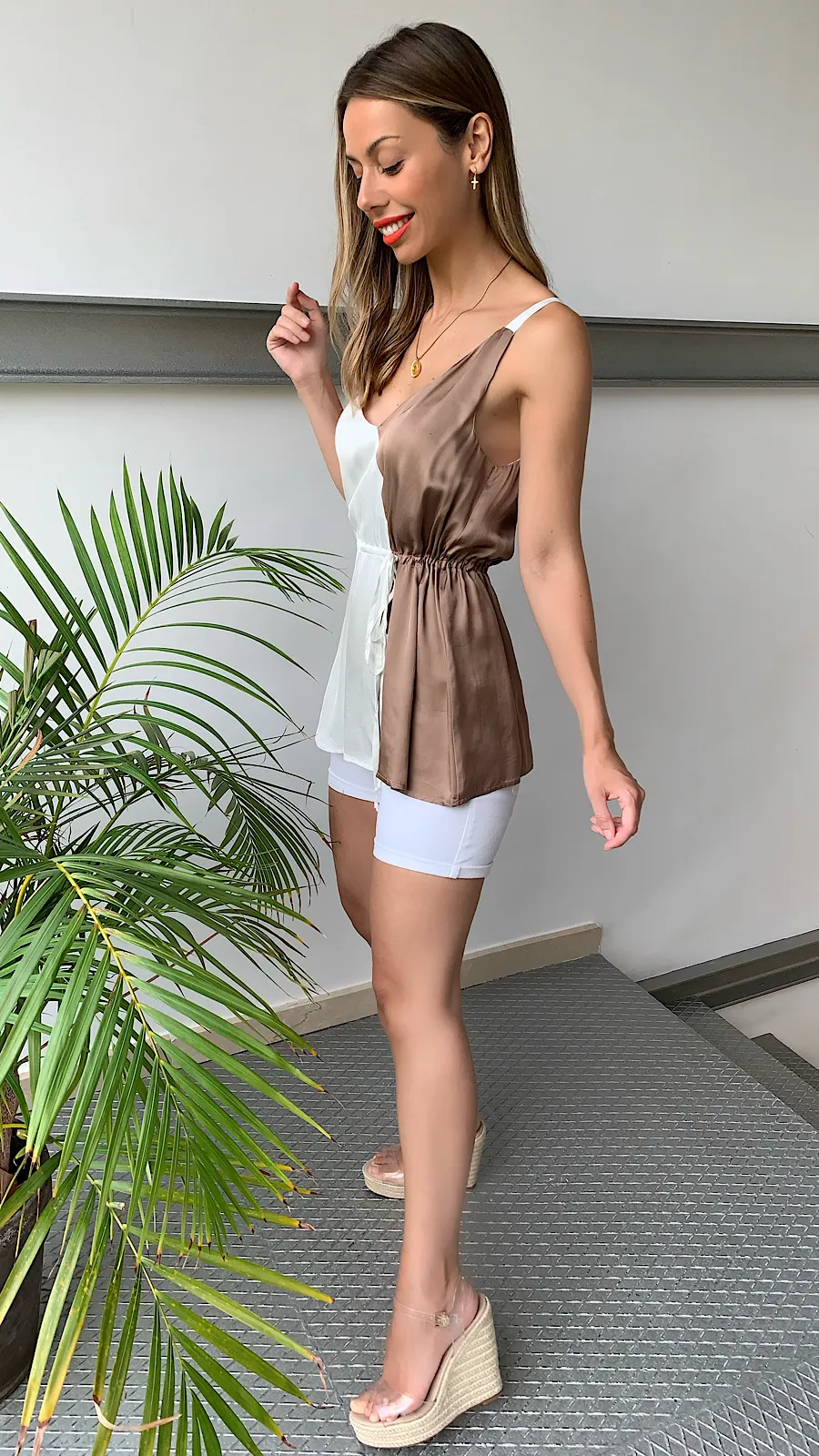 Blusa Combinada Tejido Satinado