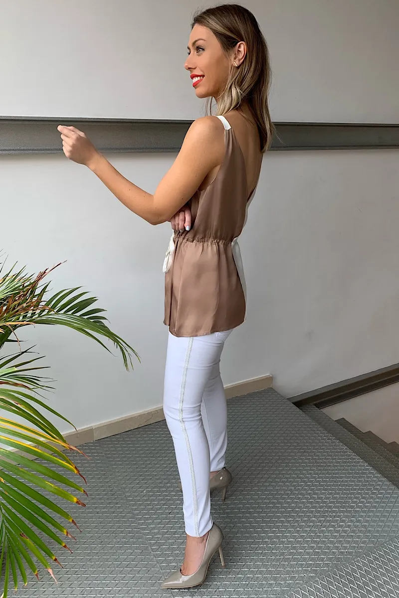 Blusa Combinada Tejido Satinado