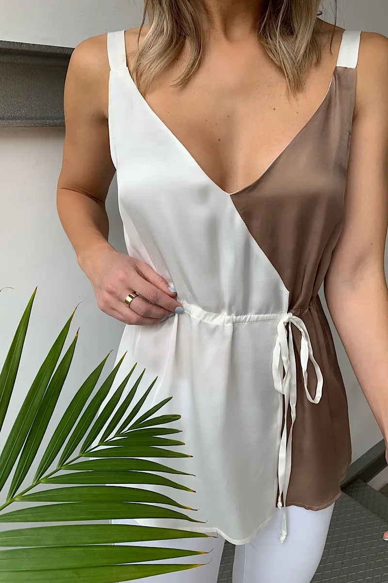 Blusa Combinada Tejido Satinado