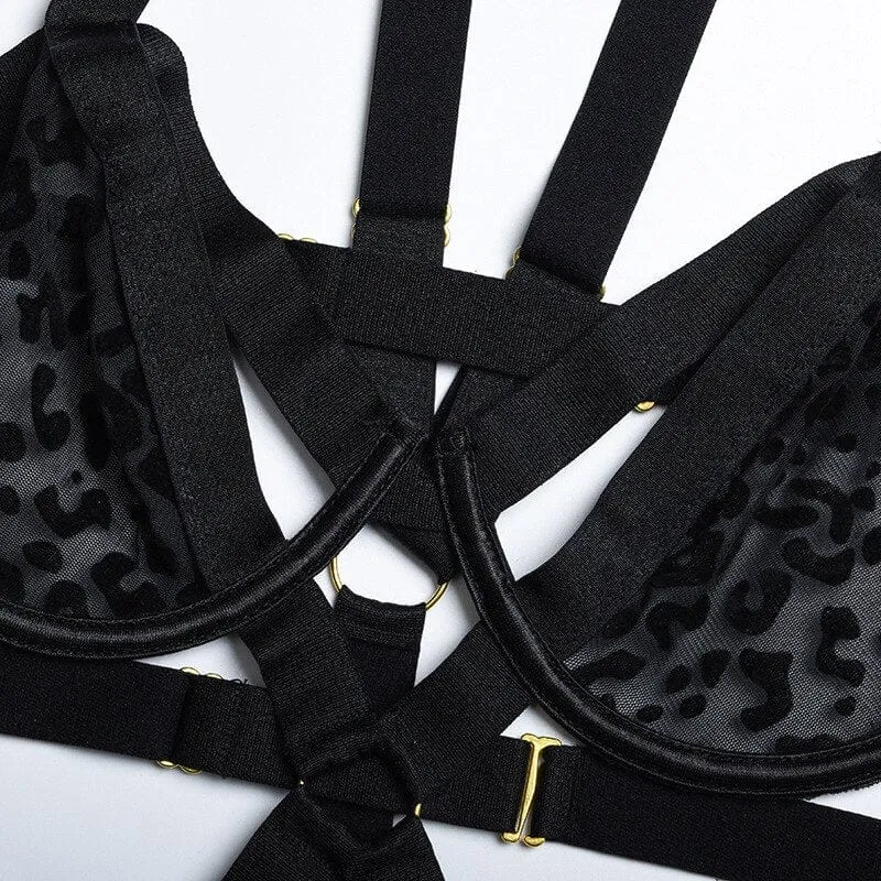 Body de bandas elásticas con estampado de leopardo