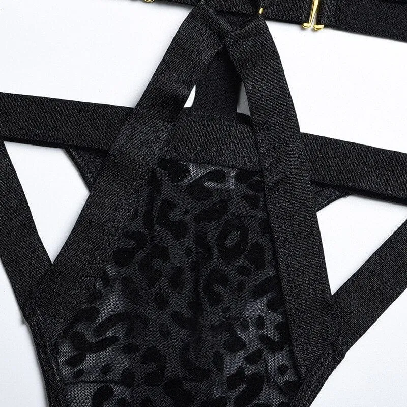 Body de bandas elásticas con estampado de leopardo