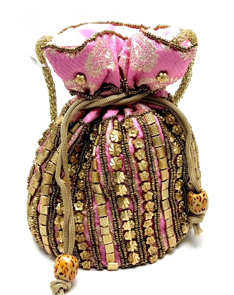 BOLSOS DE FIESTA ROSAS LIMOSNERA COSIDA A MANO CON ABALORIOS