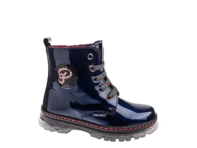 BOTA PARA NIÑA CON CORDÓN Y CREMALLERA PABLOSKY AZUL CHAROL 434229