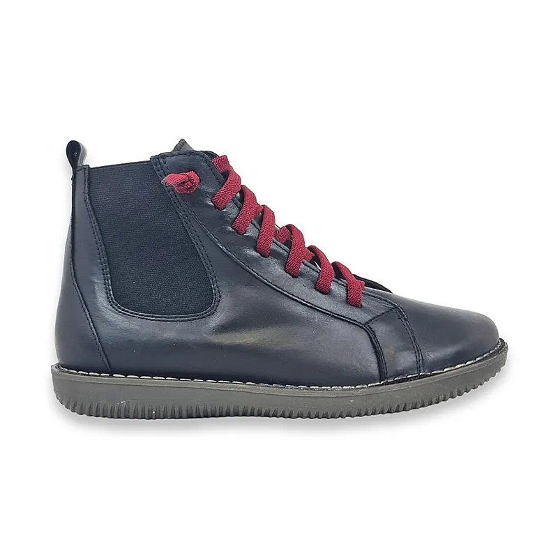 Botines Planos Cómodos Mujer Piel Cordón Elástico Y Cremallera 500 Negro, de Boleta