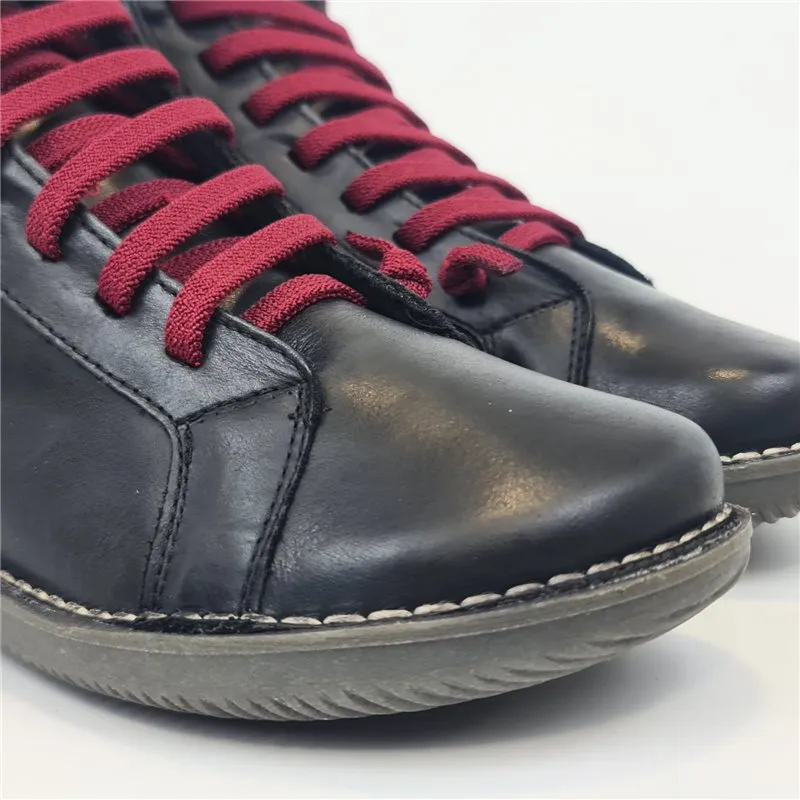 Botines Planos Cómodos Mujer Piel Cordón Elástico Y Cremallera 500 Negro, de Boleta
