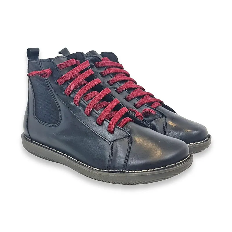 Botines Planos Cómodos Mujer Piel Cordón Elástico Y Cremallera 500 Negro, de Boleta