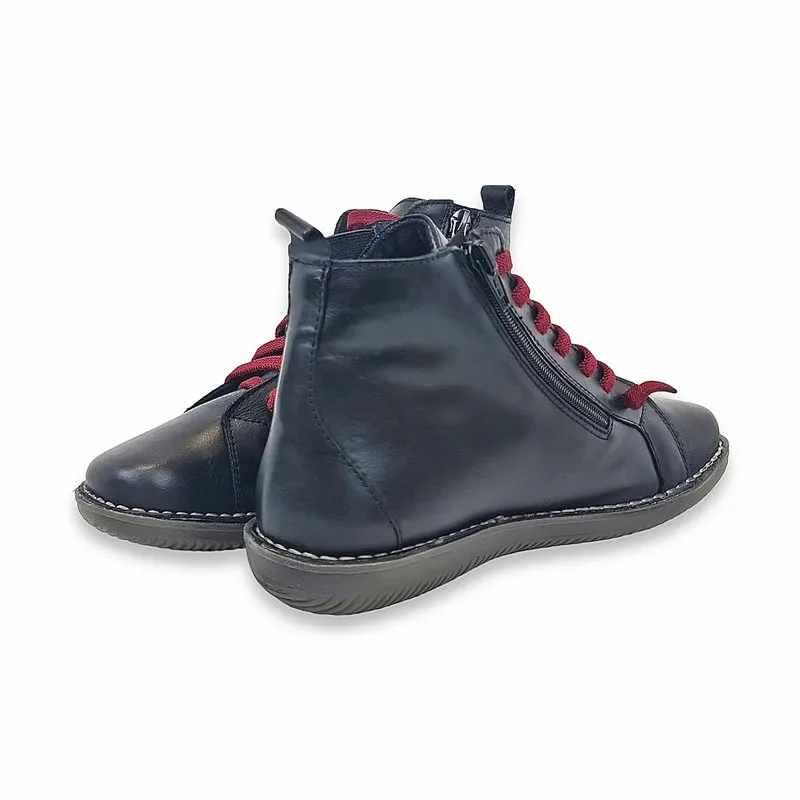 Botines Planos Cómodos Mujer Piel Cordón Elástico Y Cremallera 500 Negro, de Boleta