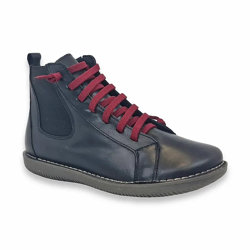 Botines Planos Cómodos Mujer Piel Cordón Elástico Y Cremallera 500 Negro, de Boleta