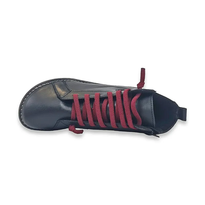 Botines Planos Cómodos Mujer Piel Cordón Elástico Y Cremallera 500 Negro, de Boleta