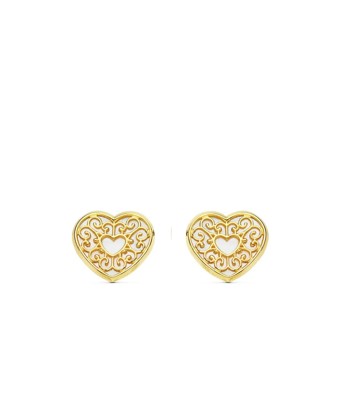 Boucles d'oreilles femme coeur Or 18 K Nacre