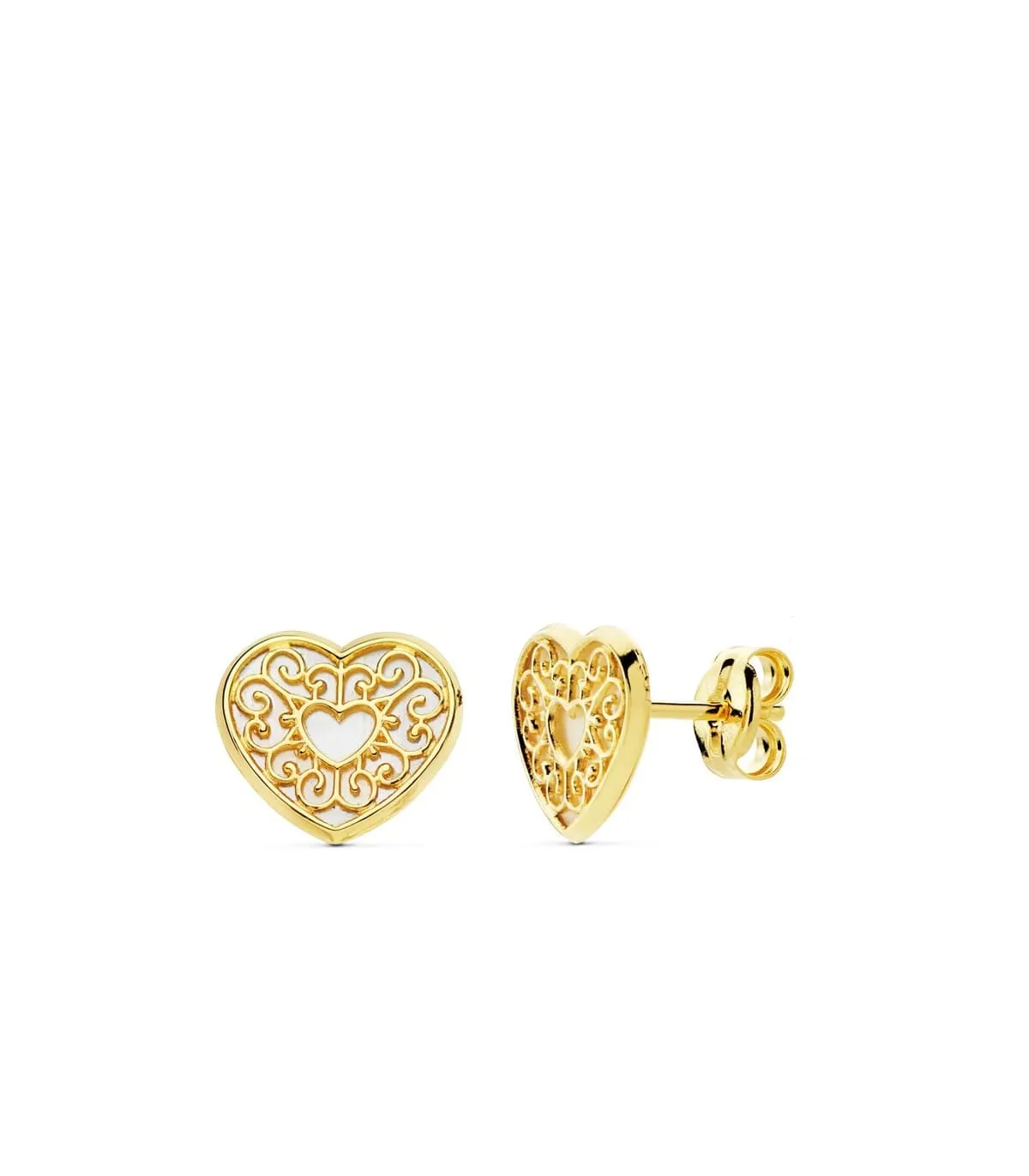 Boucles d'oreilles femme coeur Or 18 K Nacre