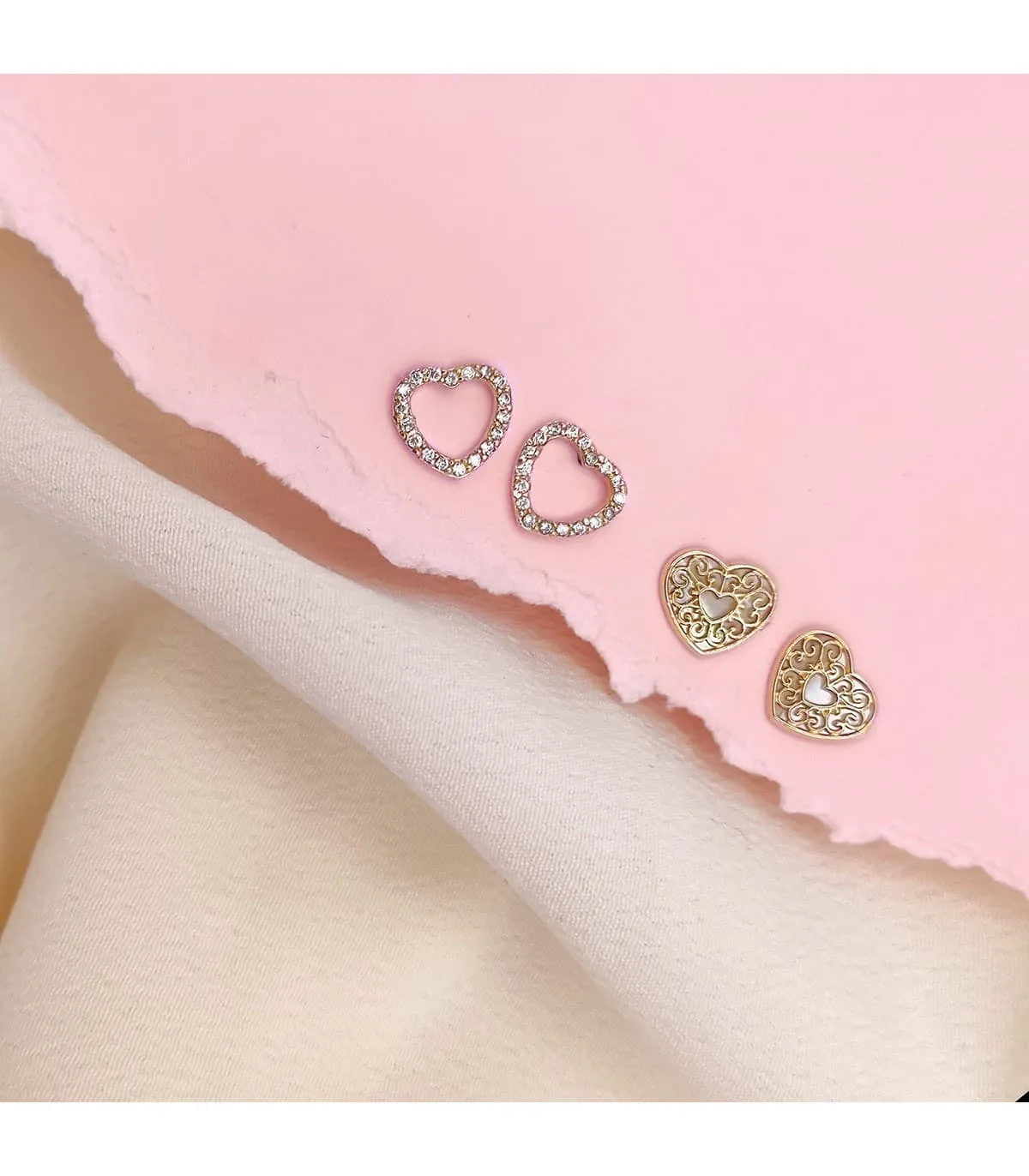 Boucles d'oreilles femme coeur Or 18 K Nacre
