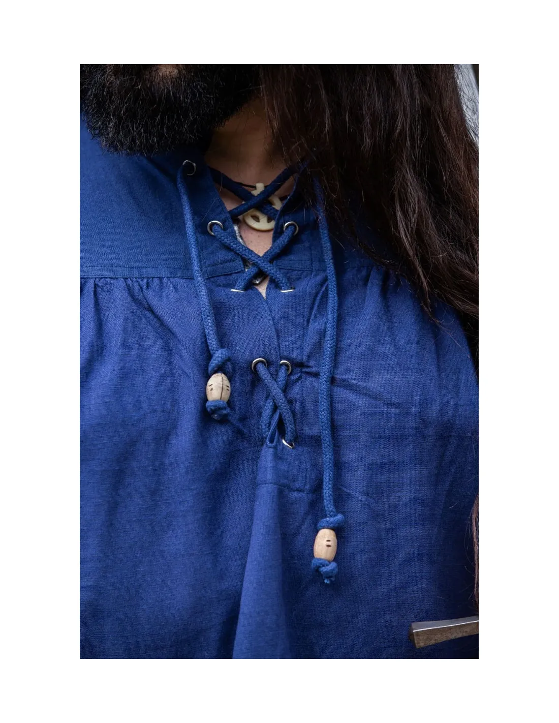 Camisa medieval Adrián con cordones, color azul