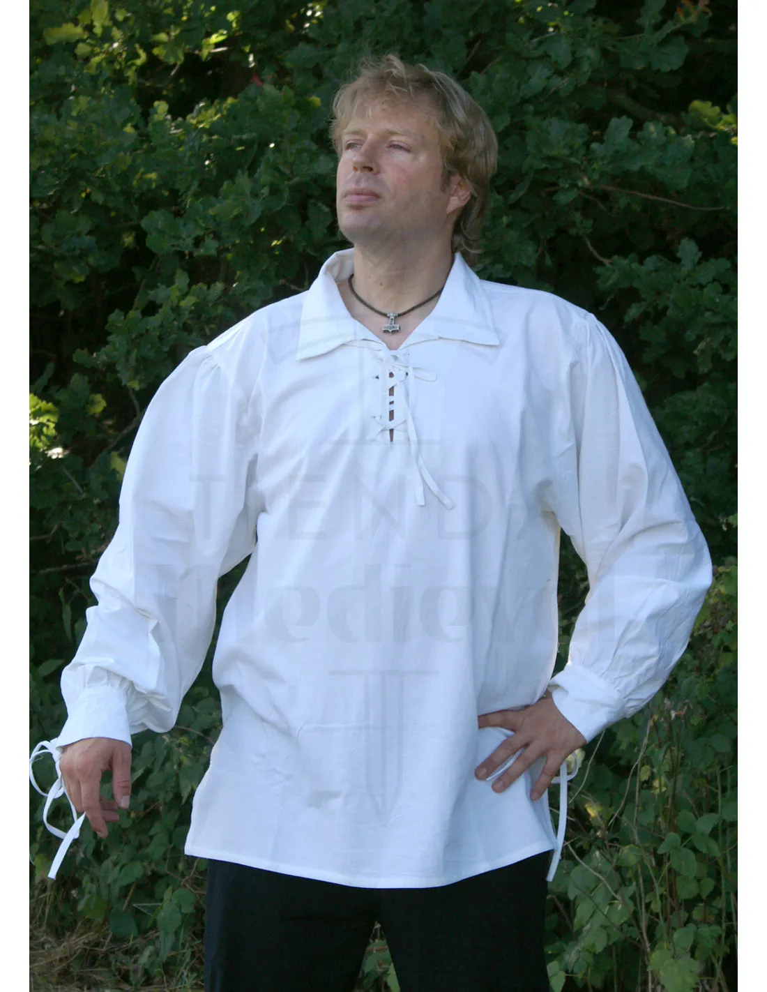 Camisa medieval algodón con cordones color natural