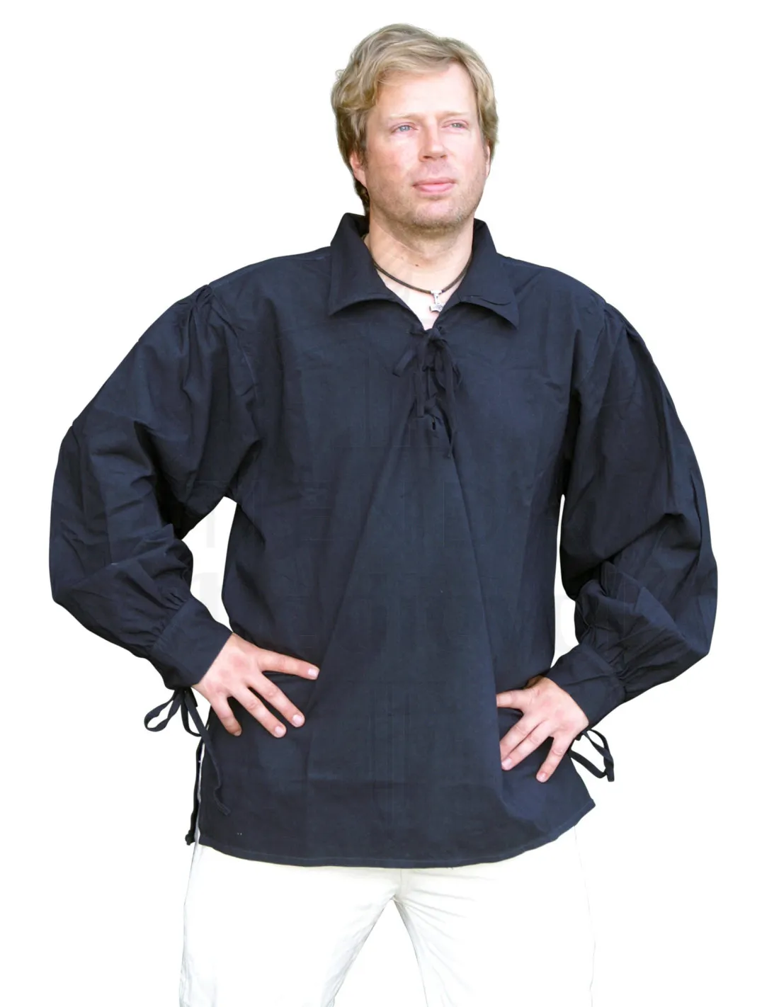 Camisa medieval algodón con cordones color negro