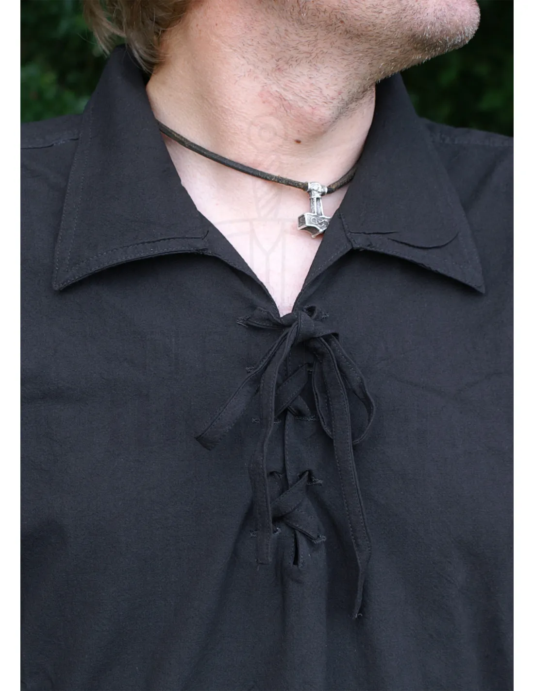 Camisa medieval algodón con cordones color negro