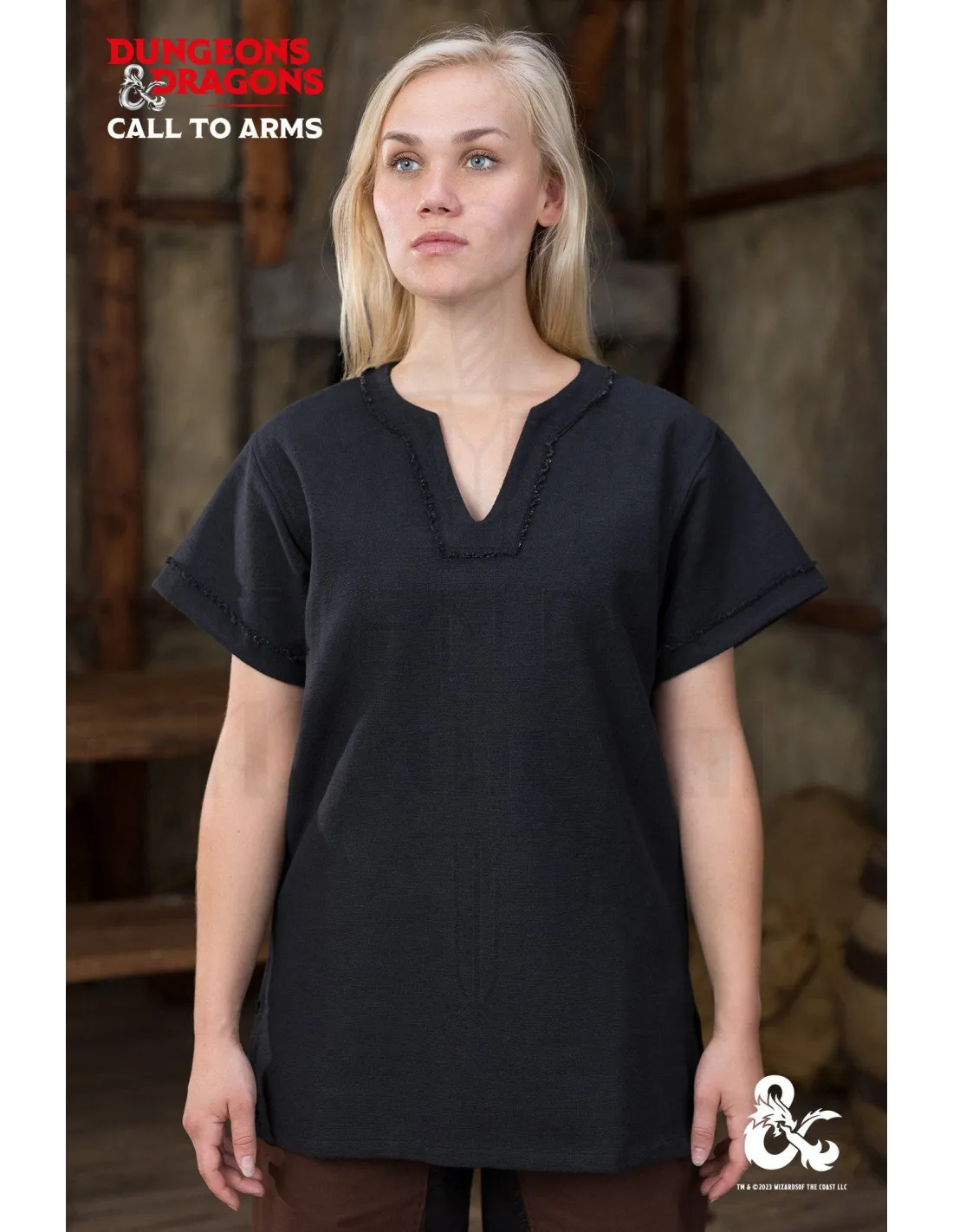 Camisa medieval Bárbara en algodón, color negro