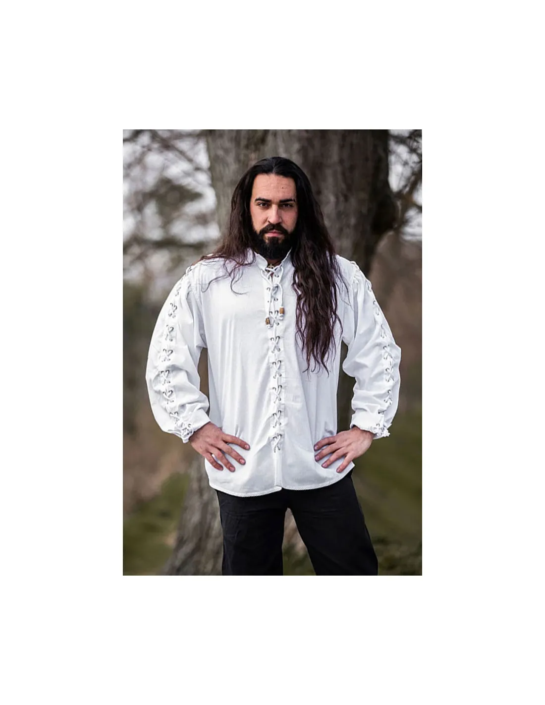 Camisa medieval con lazos modelo Gustavo, color blanco