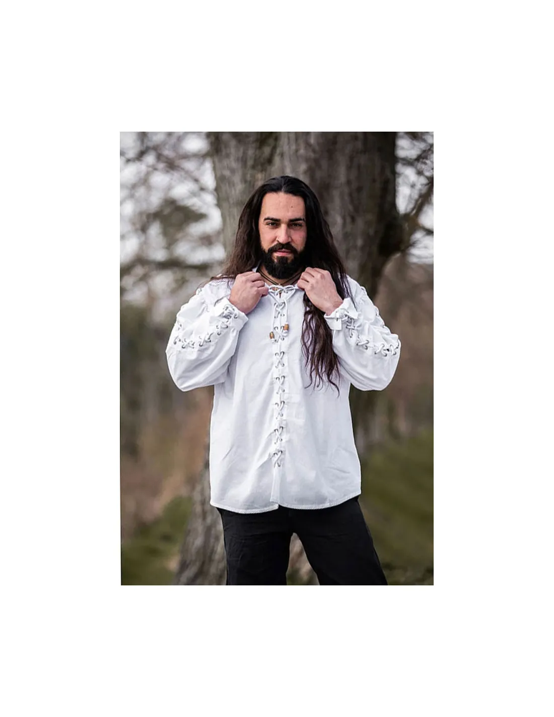 Camisa medieval con lazos modelo Gustavo, color blanco