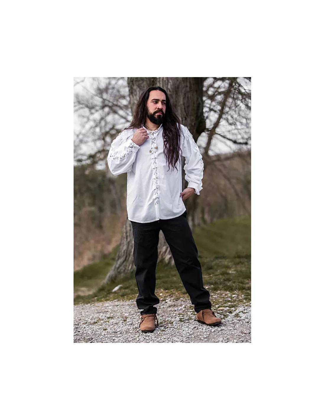 Camisa medieval con lazos modelo Gustavo, color blanco