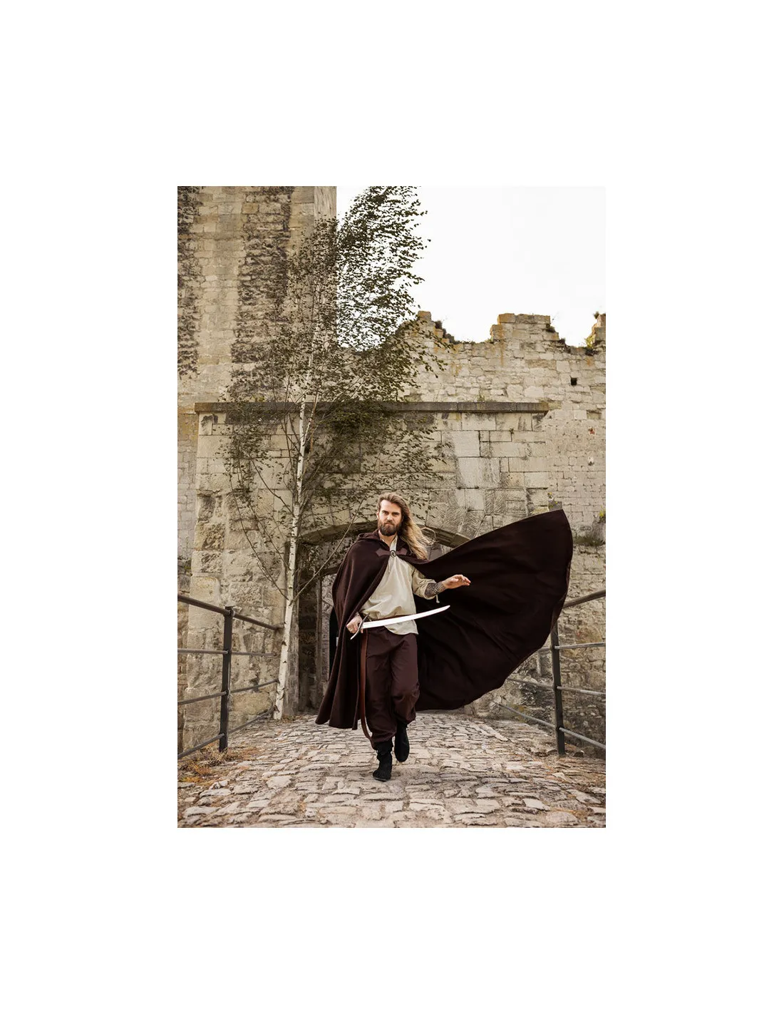 Capa medieval de lana modelo Tjark, color marrón