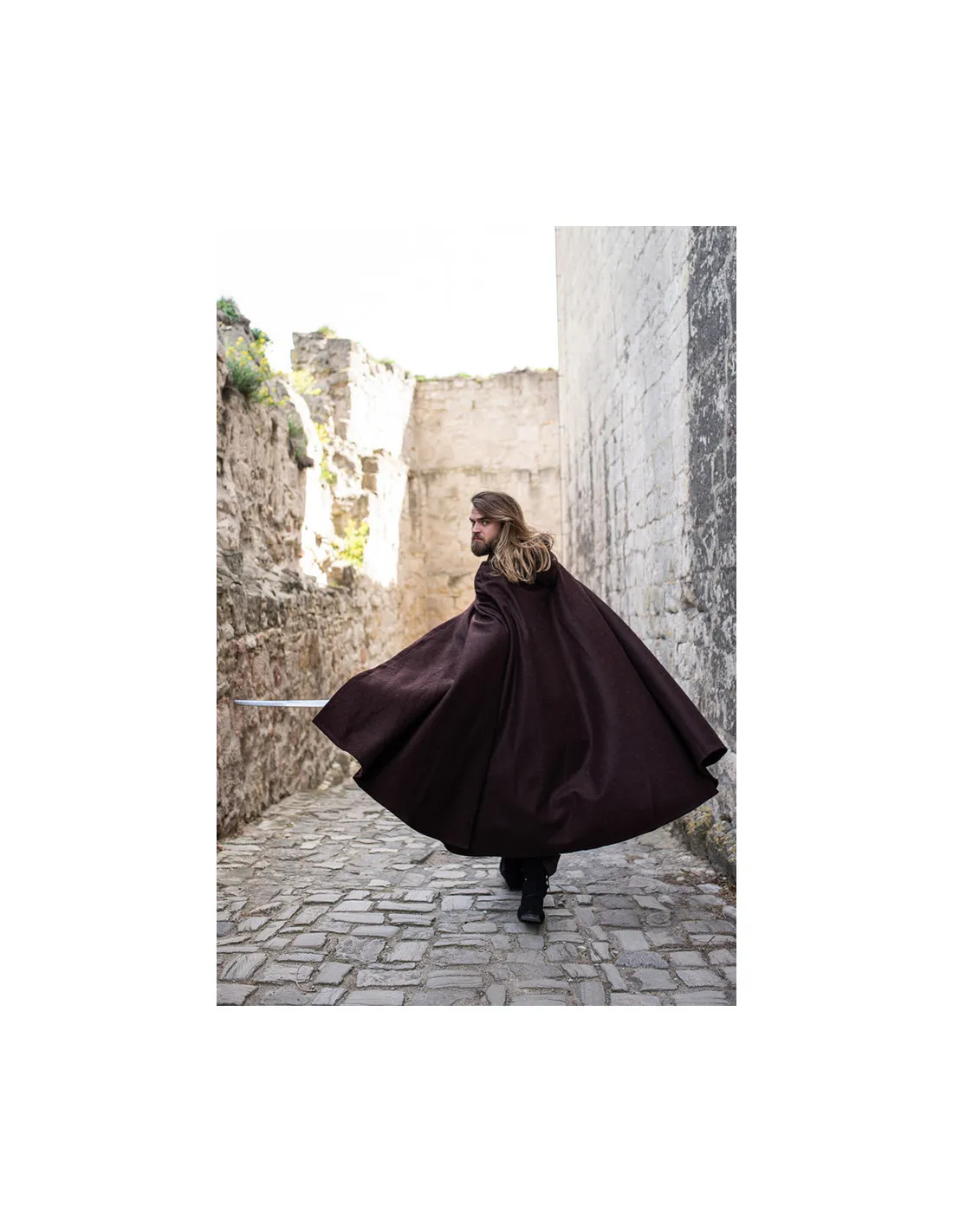Capa medieval de lana modelo Tjark, color marrón