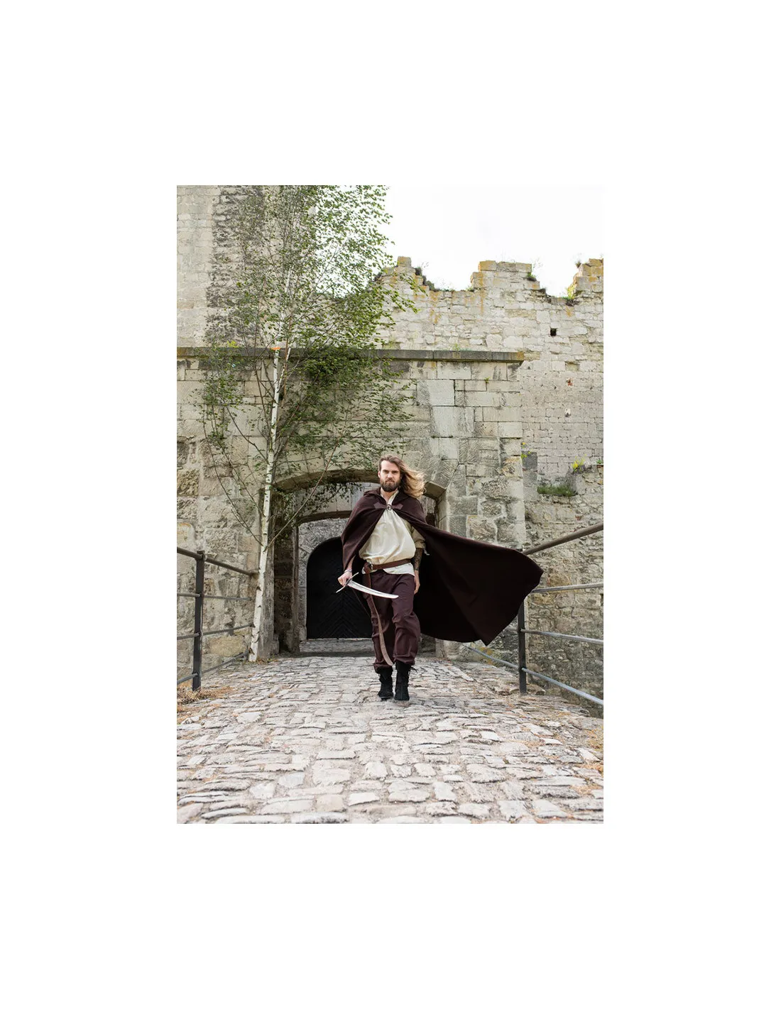 Capa medieval de lana modelo Tjark, color marrón