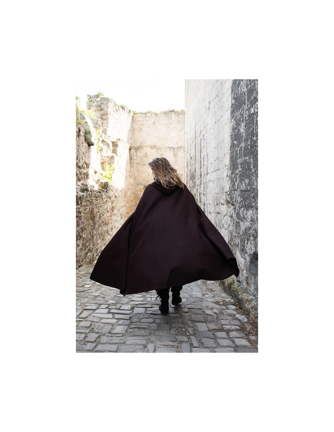 Capa medieval de lana modelo Tjark, color marrón