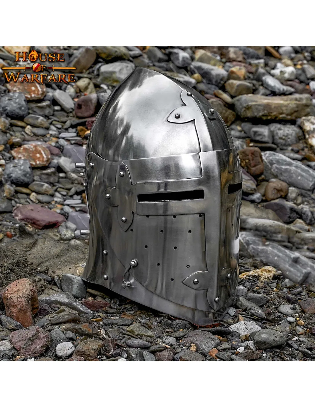 Casco medieval cruzados SugarLoaf con visera, siglo XIV