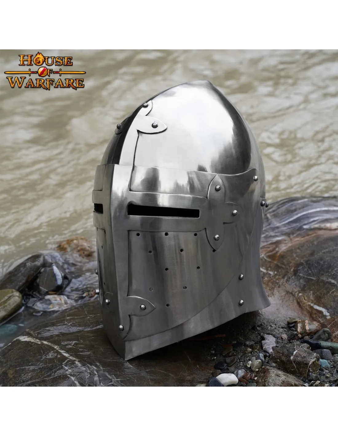 Casco medieval cruzados SugarLoaf con visera, siglo XIV