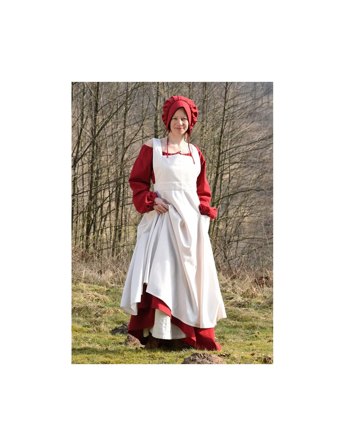 Delantal medieval Ruth en algodón, color blanco natural