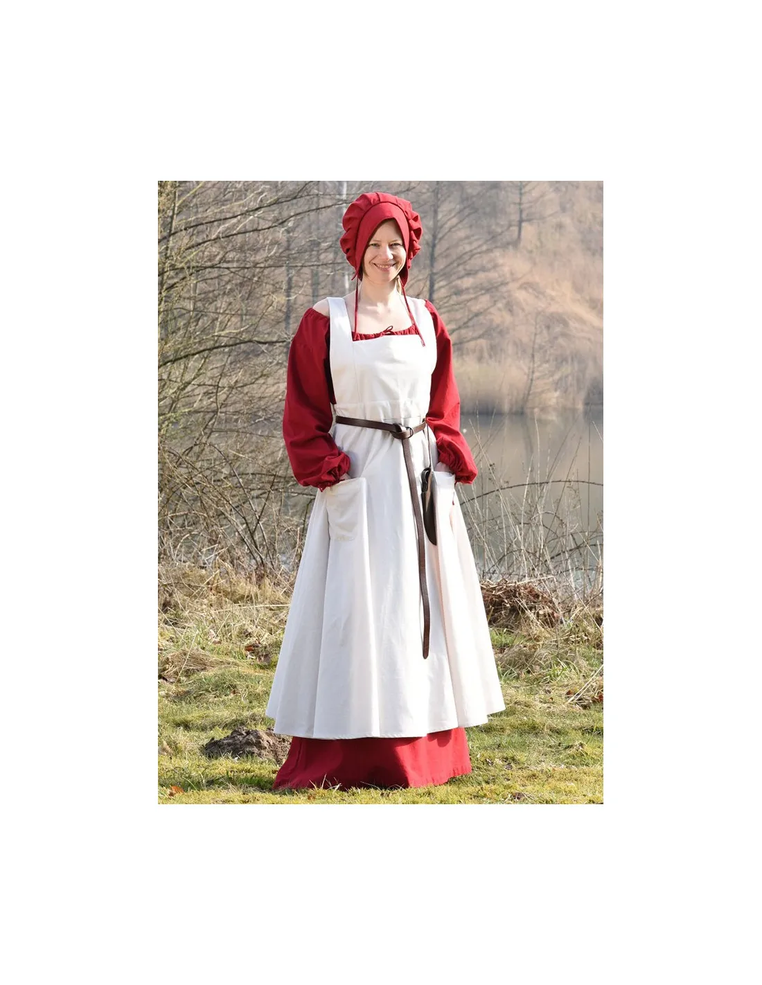 Delantal medieval Ruth en algodón, color blanco natural