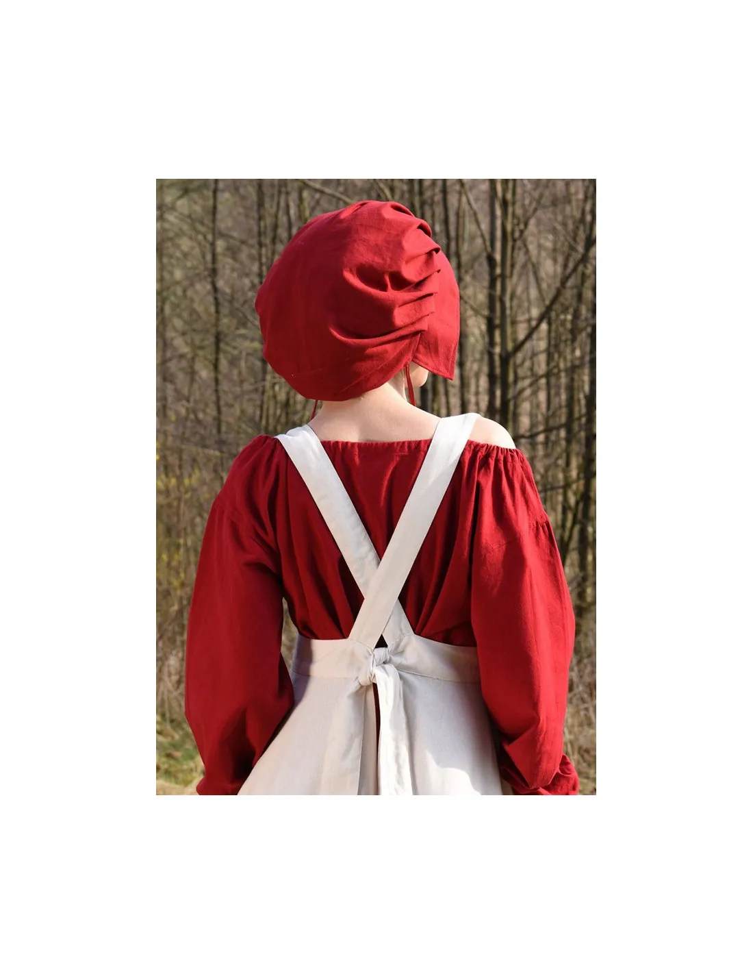 Delantal medieval Ruth en algodón, color blanco natural