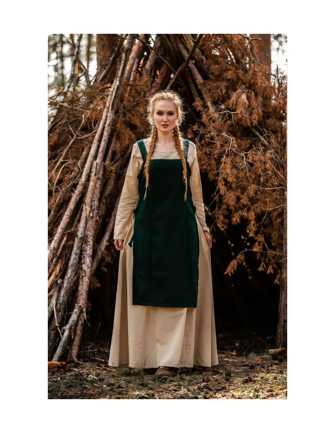 Delantal medieval vikingo Aila en lana, color verde