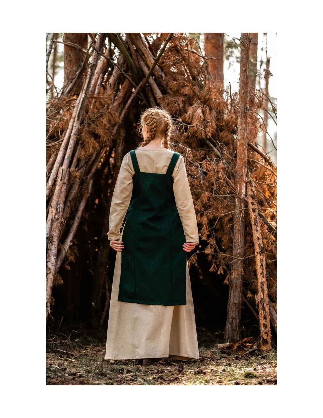 Delantal medieval vikingo Aila en lana, color verde