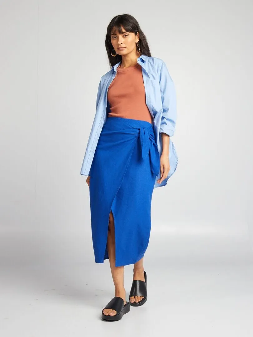 FALDA CRUZADA DE MEZCLA DE LINO  AZUL
