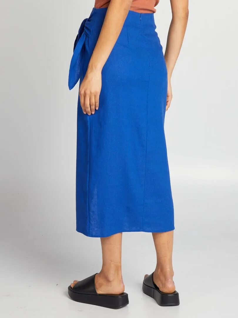 FALDA CRUZADA DE MEZCLA DE LINO  AZUL