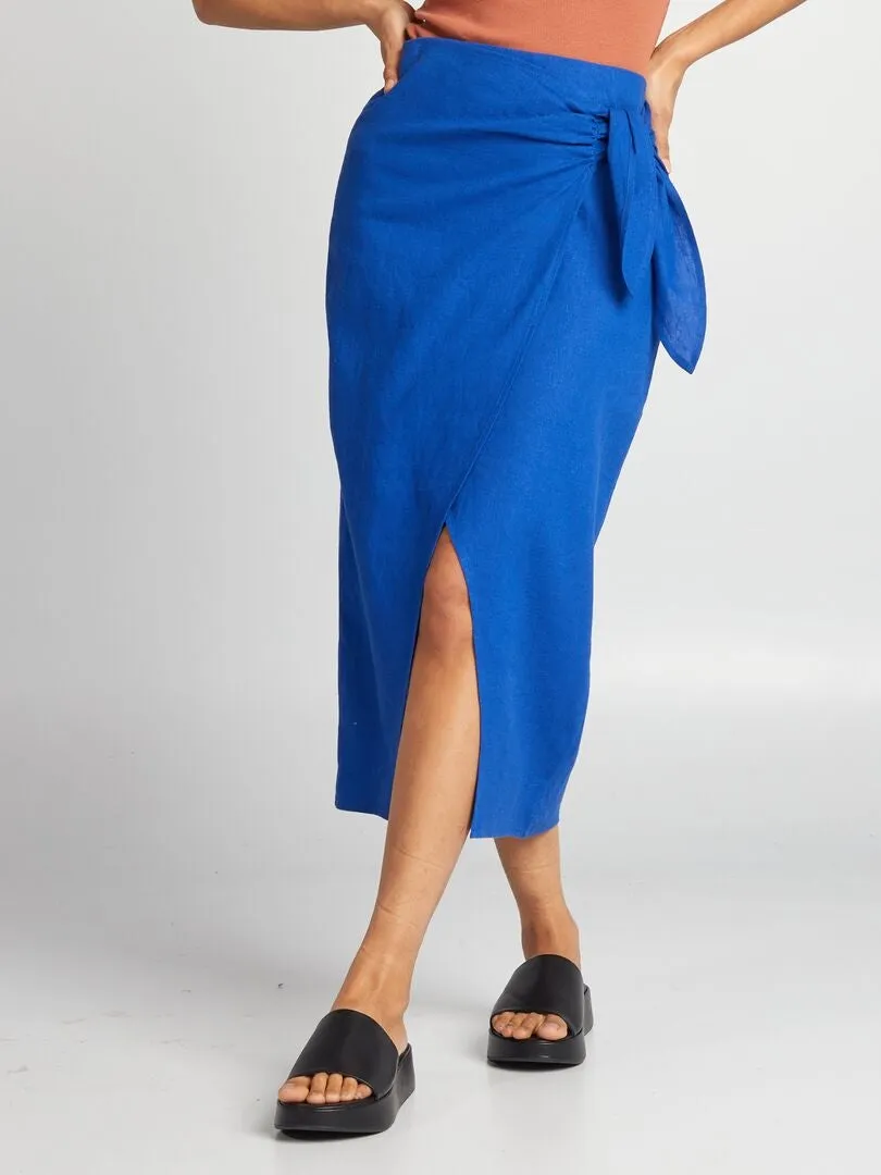 FALDA CRUZADA DE MEZCLA DE LINO  AZUL