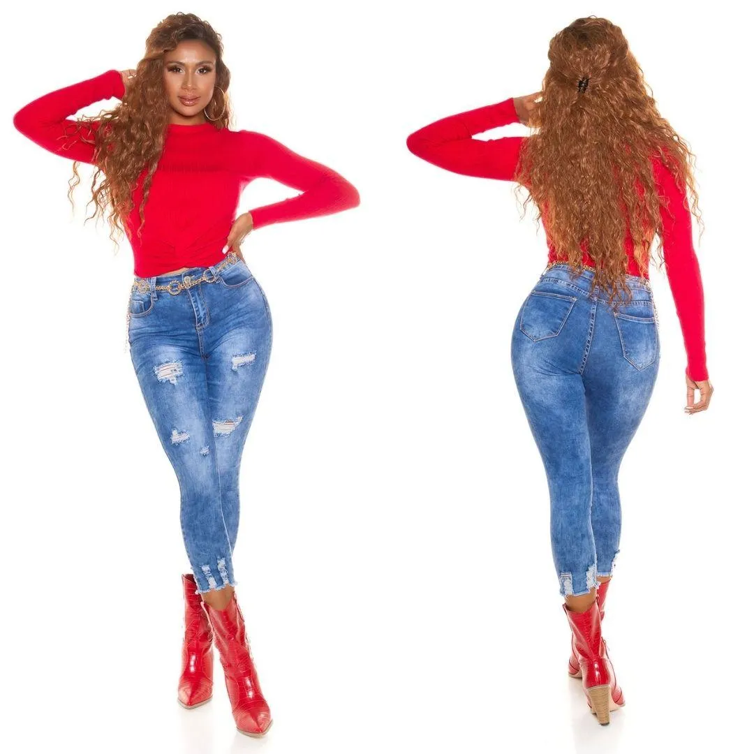 Jean ajustado rasgado de moda 