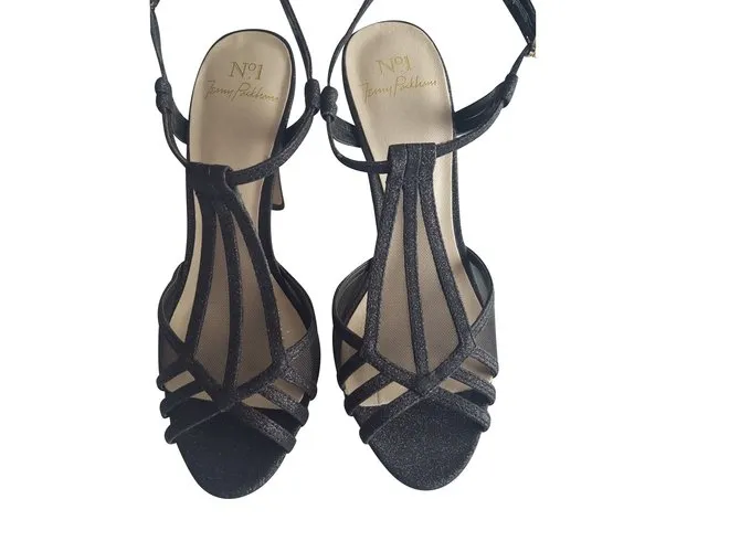 Jenny Packham Sandalias de noche brillo Negro Metálico 