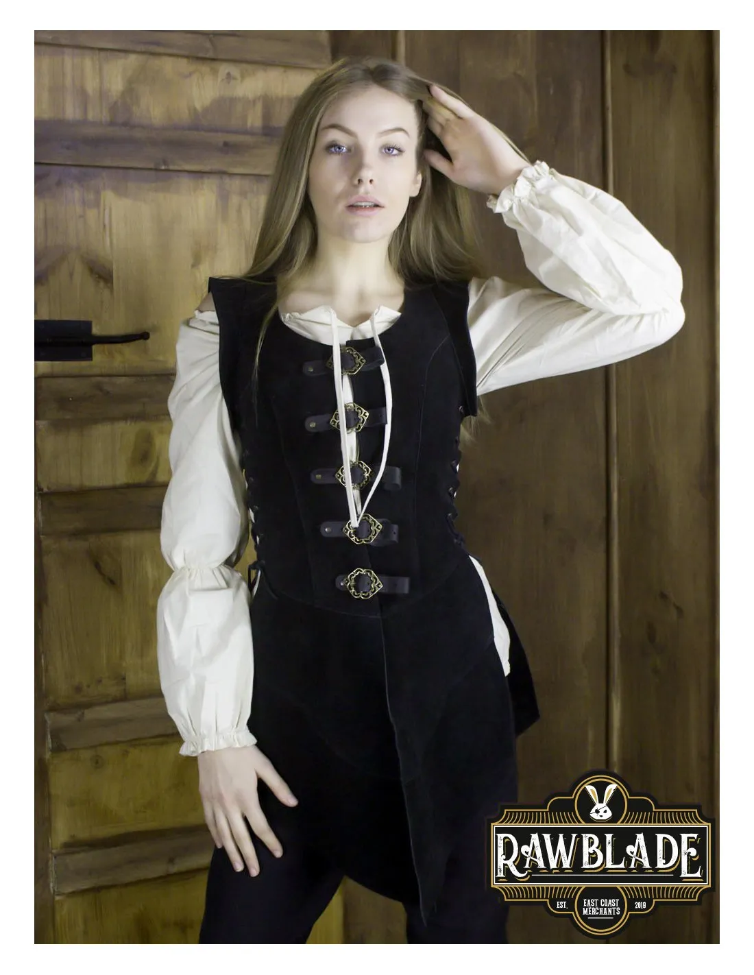 Justillo medieval largo en cuero Julienne, negro