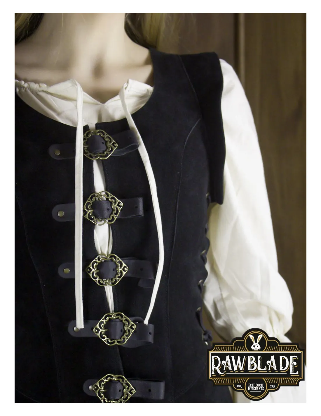 Justillo medieval largo en cuero Julienne, negro
