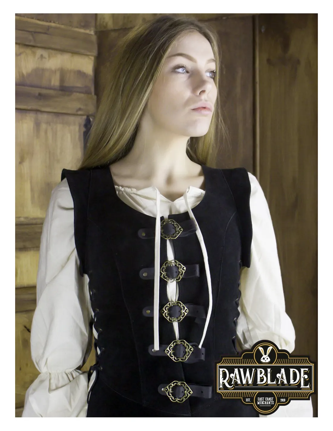 Justillo medieval largo en cuero Julienne, negro