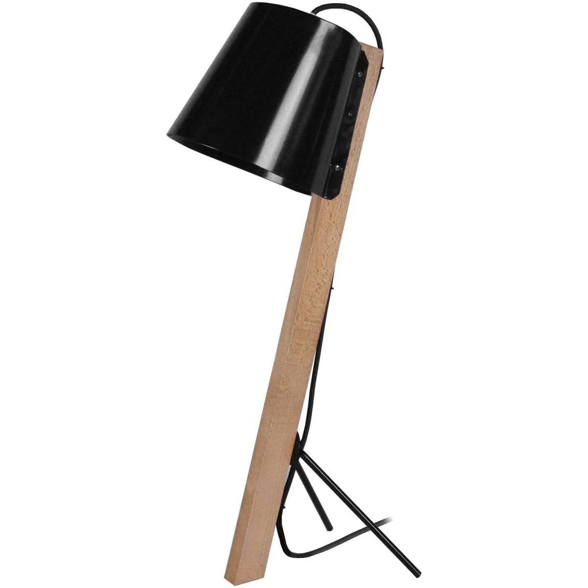 Lámpara de escritorio redondo madera natural y negro